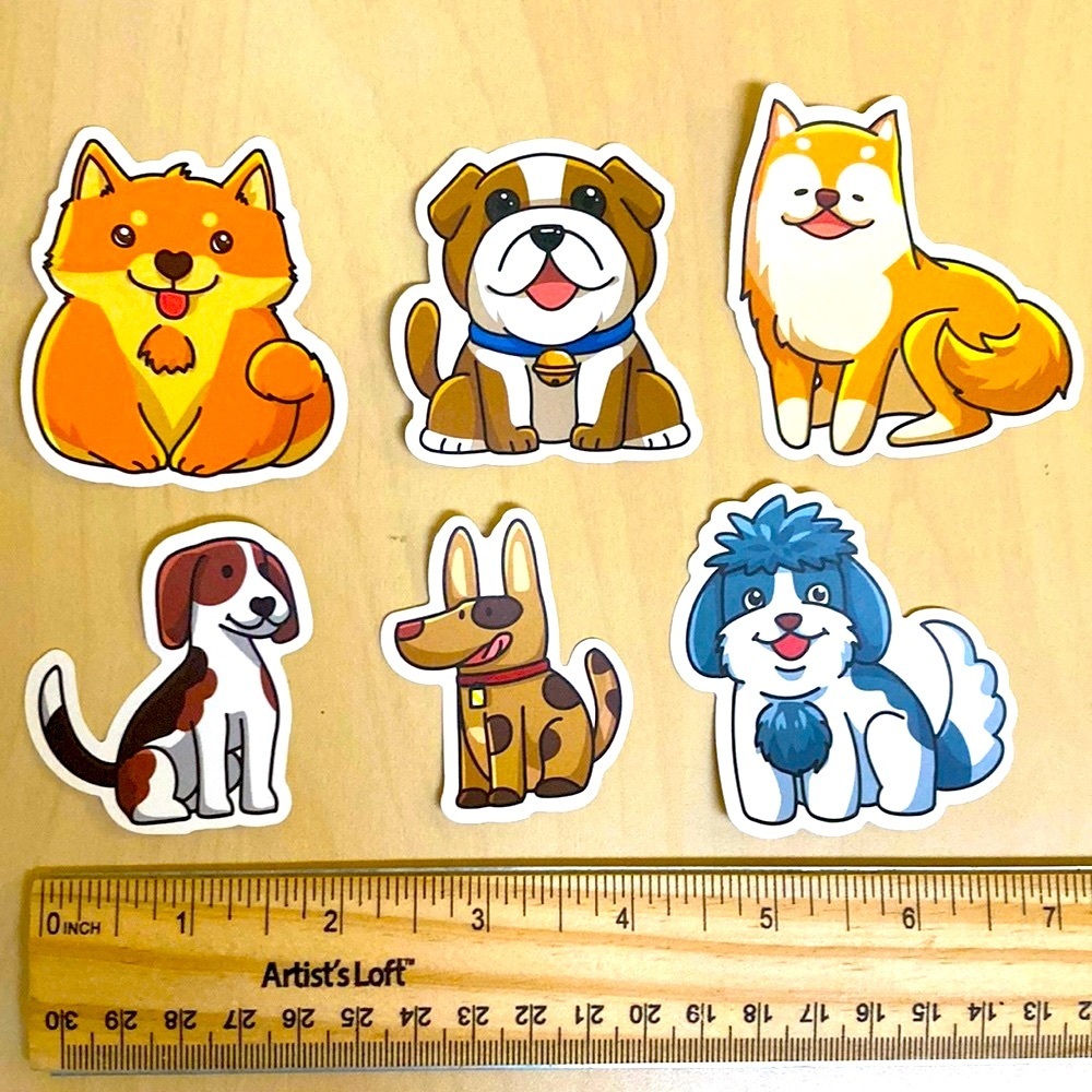 10/$10‎ or $1 BUNDLE: 6 WATERPROOF Happy Dogs Sitting Stickers  🤝 🐕